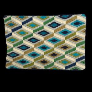 Jonathan Adler Diamonds blue green IKAT wool velvet woven pillow cover 16x12